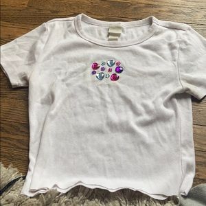 adorable hand made white t shirt with rhinestones